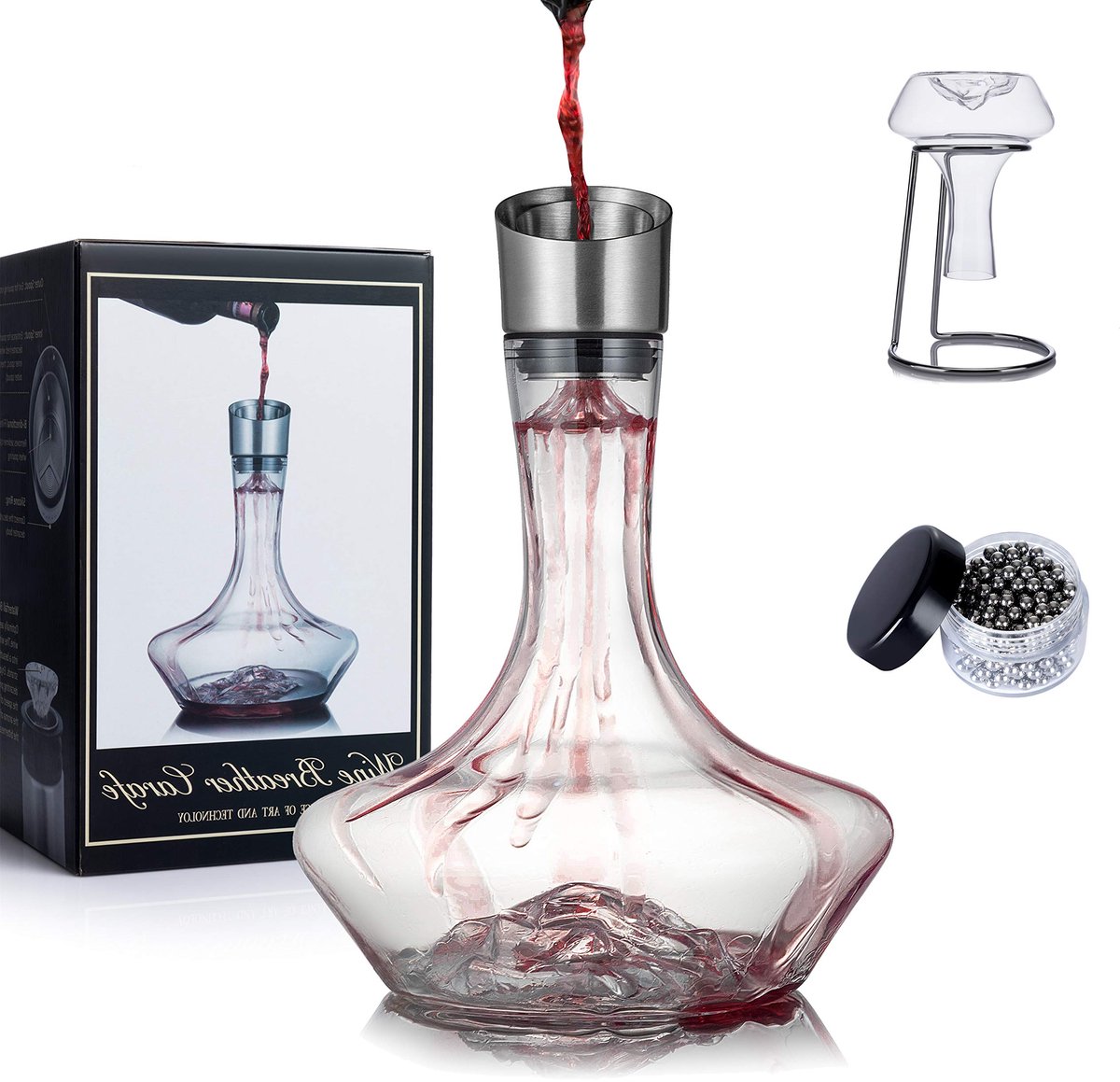 Wijn decanter met beluchter kristalglas karaf 1200ml met filter reinigingsset droogstandaard voor rode wijn