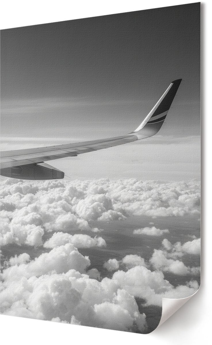 Coloray Polycanvas Wandposter - Vliegen In De Wolken, Fotografie - 420 x 594 - Zwart-wit Poster - Rechthoek - Muurkunst - Woonkamer, Slaapkamer, Kantoor - Modern