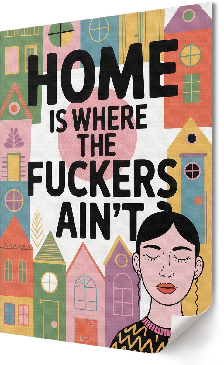 Coloray Polycanvas Poster - Kleurrijke Huizen, Illustratie - 420 x 594 - Groen Motief - Rechthoek - Wandkunst - Woonkamer, Slaapkamer, Kantoor - Popcultuur