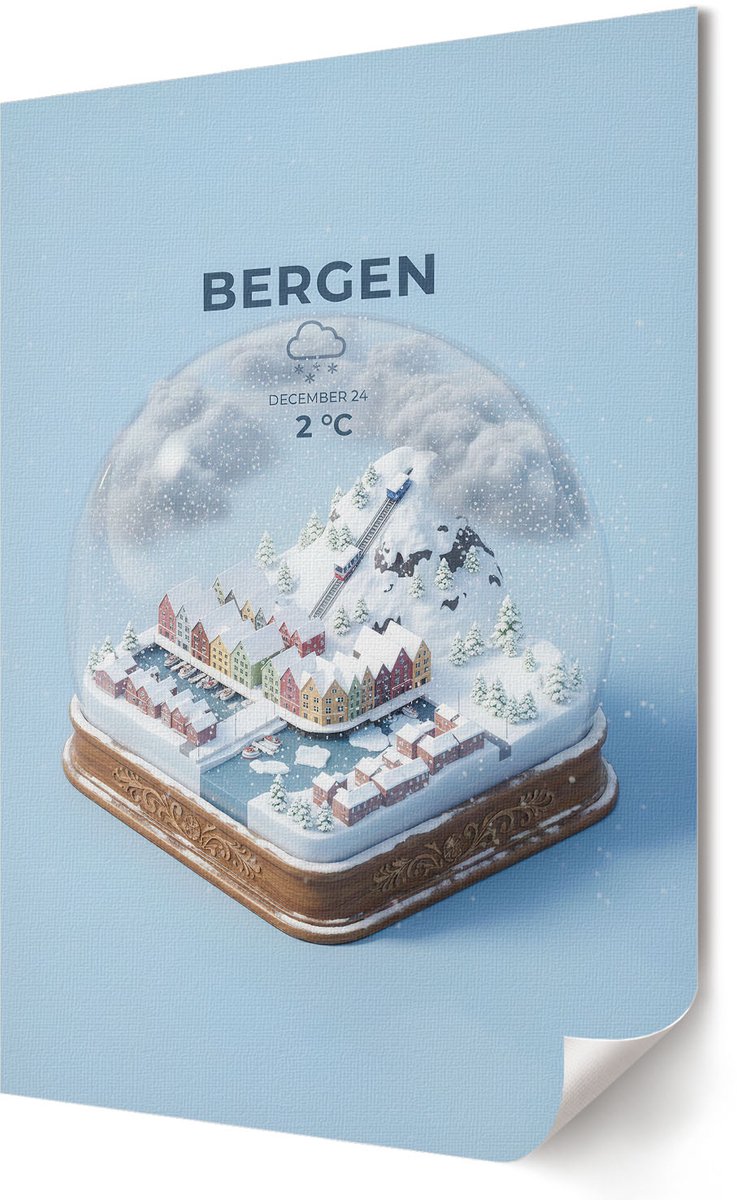 Coloray Canvas Poster Polycanvas - Bergen Sneeuwbol, Illustratie - 420 x 594 - Blauw Poster - Rechthoek - Wandkunst - Woonkamer, Slaapkamer, Kantoor - Modern