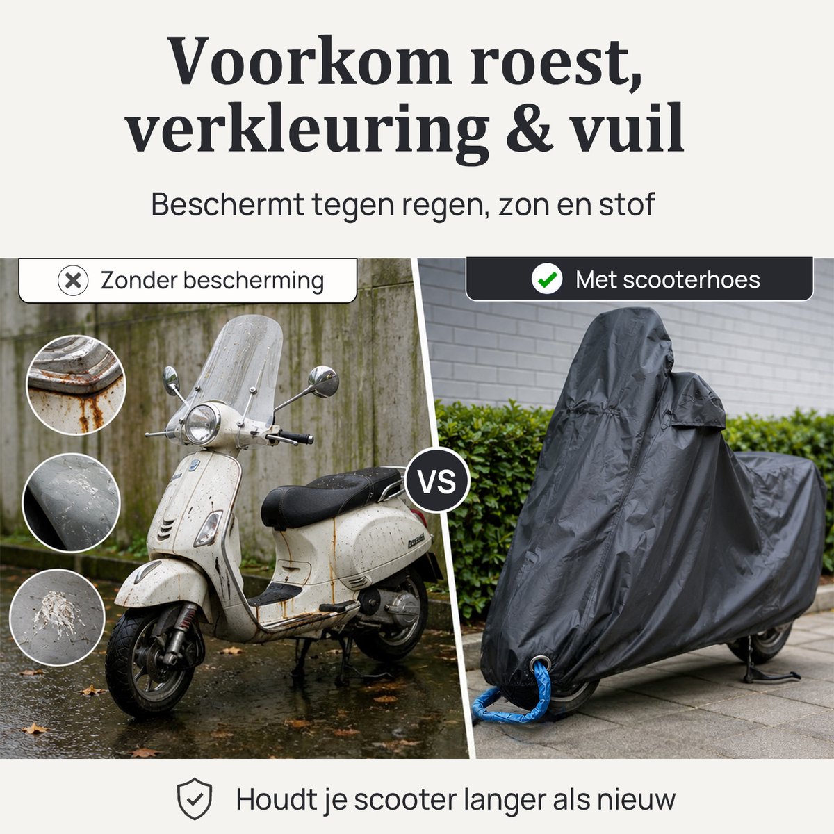 Scooterhoes met windscherm - maat M - waterdicht - scooter hoes - voor Vespa, Fiddle, Peugeot, Piaggio – foto 7