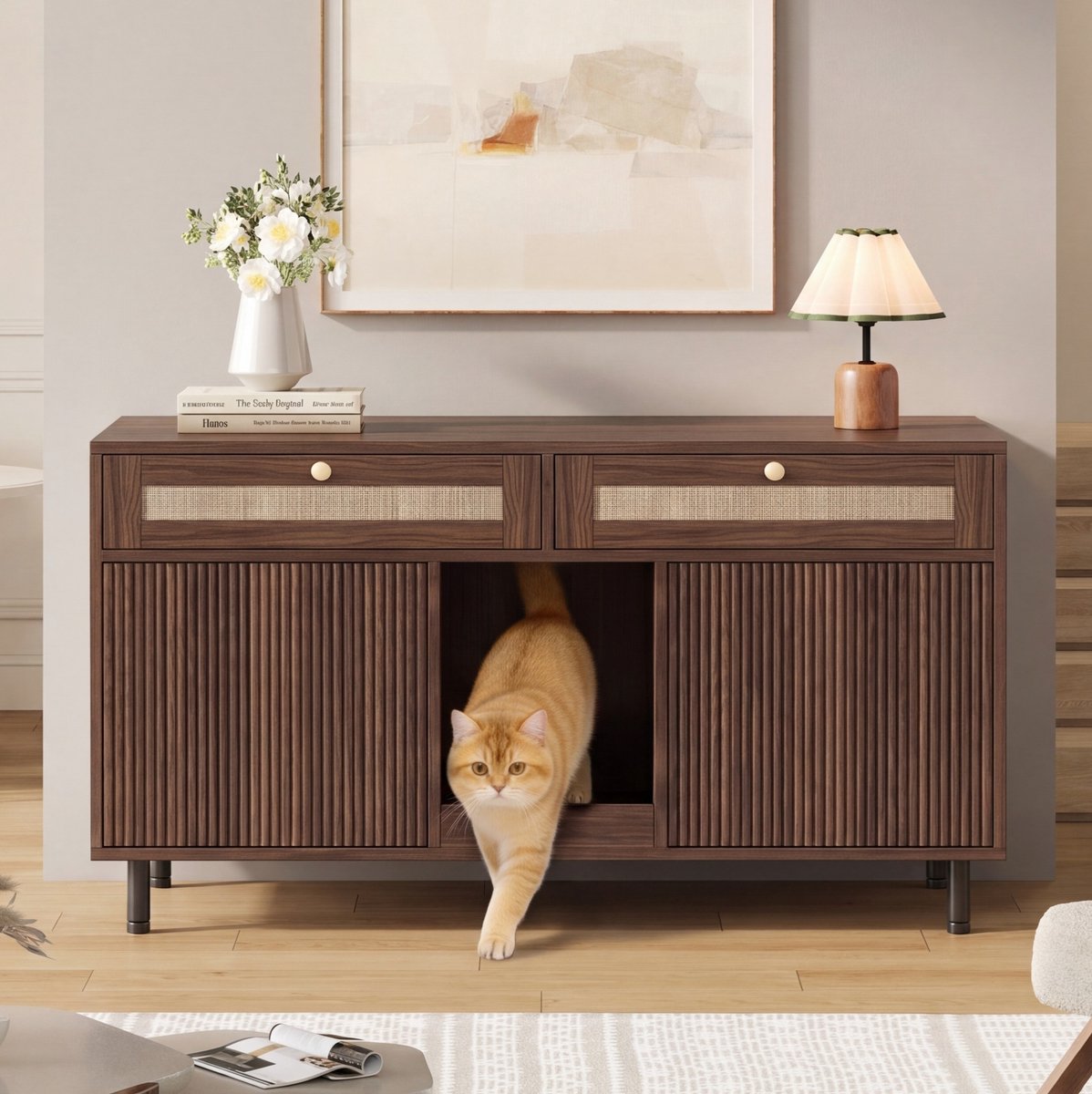 MODFU - Kattenbakkast - Sandvangmat - Dressoir - Walnoot - MDF - 120 X 50 X 65 Cm