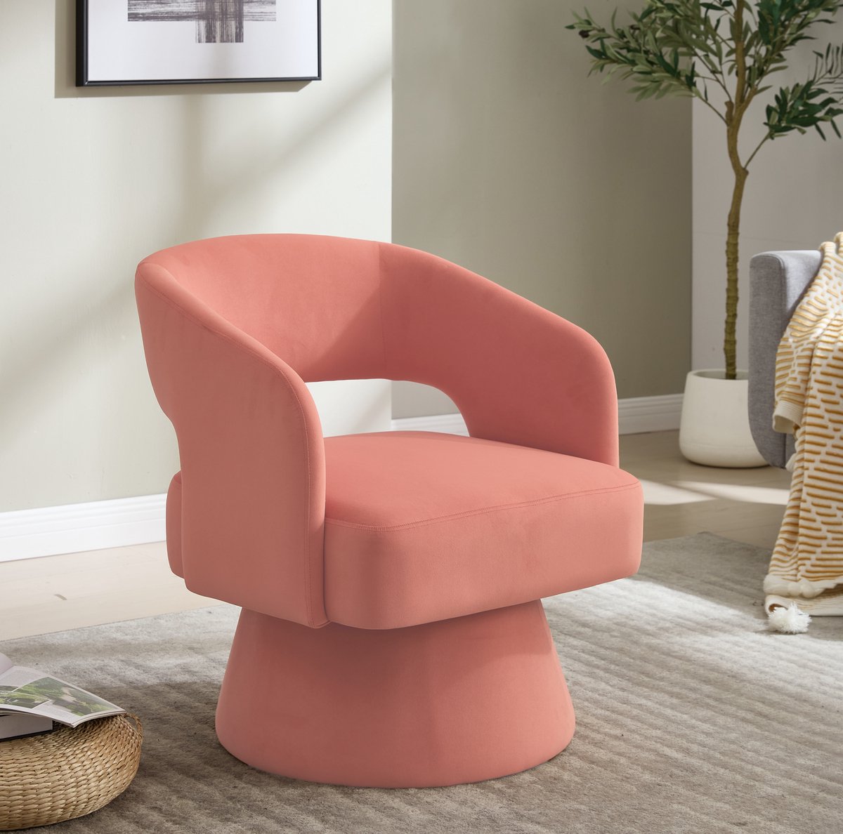 MODFU - Fauteuil - Draaibaar - Modern - Roze - Velvet - Metaal - 66 Cm