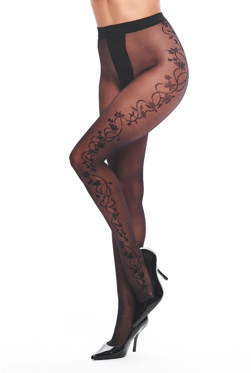 Panty zwart, met motief, 20den T007LXL