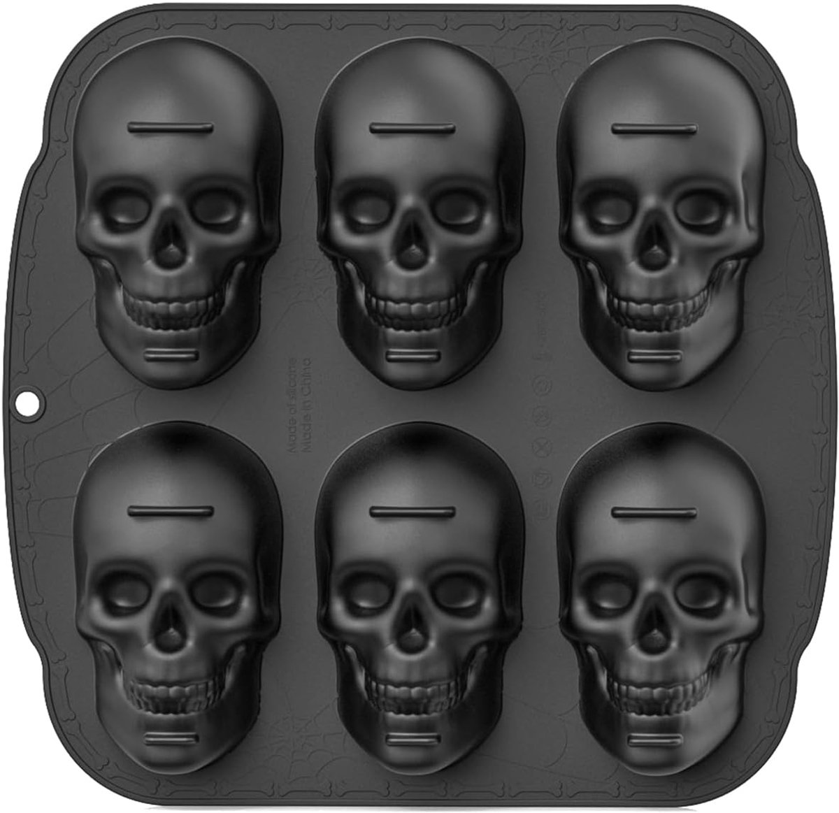Grote siliconen bakvorm met 6 gaten in de vorm van een schedel - 3D-schedel ijsblokjesvorm, siliconen bakvorm voor Halloween, BPA-vrij, geschikt voor chocolade, gelei, kaarsen, ijsblokjes, gelatine en hars