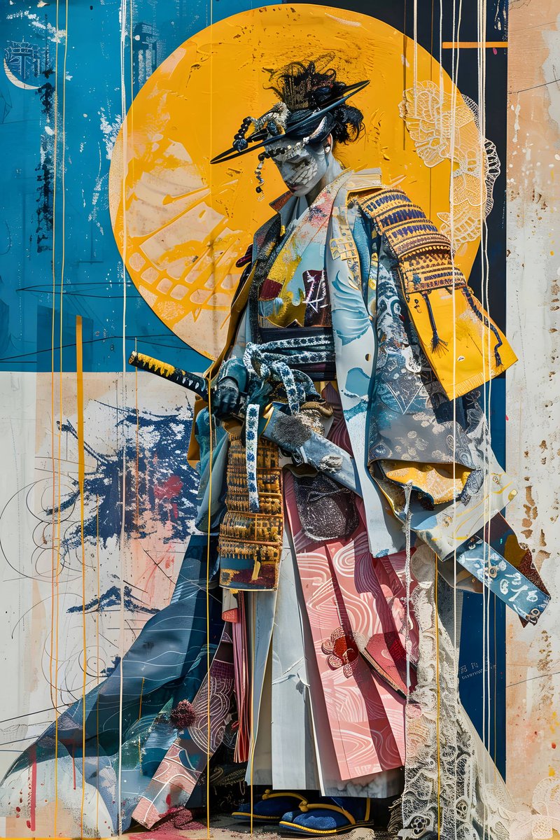 Kleurrijke Poster - Samoerai - Krijger - Stijlvolle iatische - Oosterse - Japan - posters - formaat 70x100cm - Wanddecoratie - L3002MT