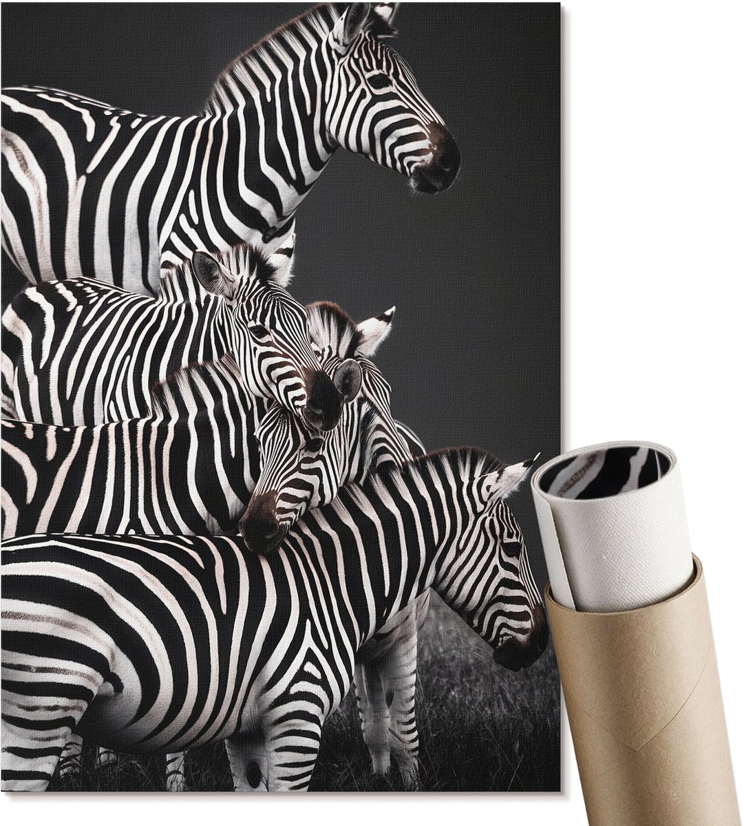 Coloray Polycanvas Poster - Zebrasafari, Fotografie - A4 - Zwart-wit Wanddecoratie - Rechthoek - Decoratieve poster - Woonkamer, Slaapkamer, Kantoor - Modern
