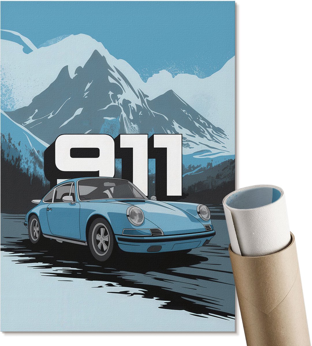 Coloray Canvas Poster Polycanvas - Bergrijden, Illustratie - A4 - Blauw Patroon - Rechthoek - Kunstposter - Woonkamer, Slaapkamer, Kantoor - Retro