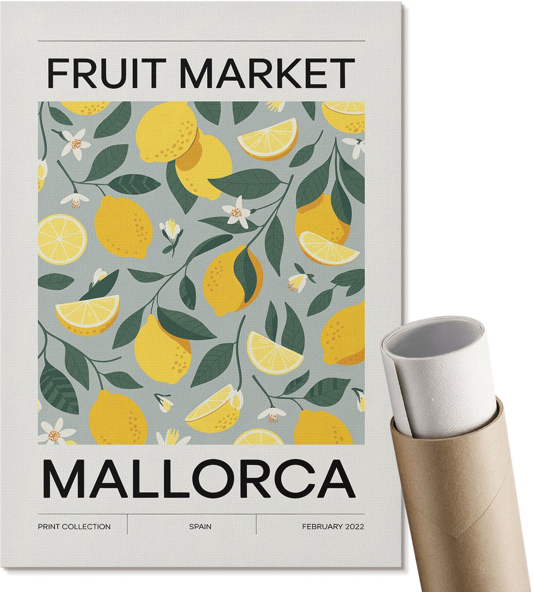 Coloray Polycanvas Poster - Citroenpatroon, Illustratie - A4 - Geel Design - Rechthoek - Wandkunst - Woonkamer, Slaapkamer, Kantoor - Boho