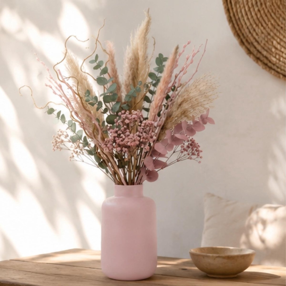 Bellatio Design bloemenvaas Santiago - roze - mat glas - 20 x 30 cm - glazen vazen