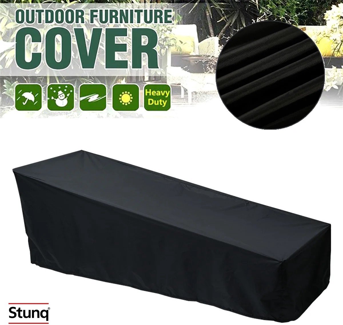 Stunq Waterdichte Ligstoelhoes voor Buiten Tuin Patio Lounge Zonnebank Zwart