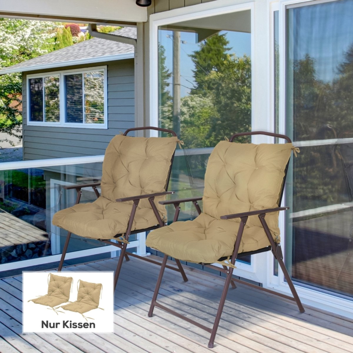 MODFU - Zitkussen - Met Bindebanden - Khaki - Stof - 98 X 50 X 8 Cm