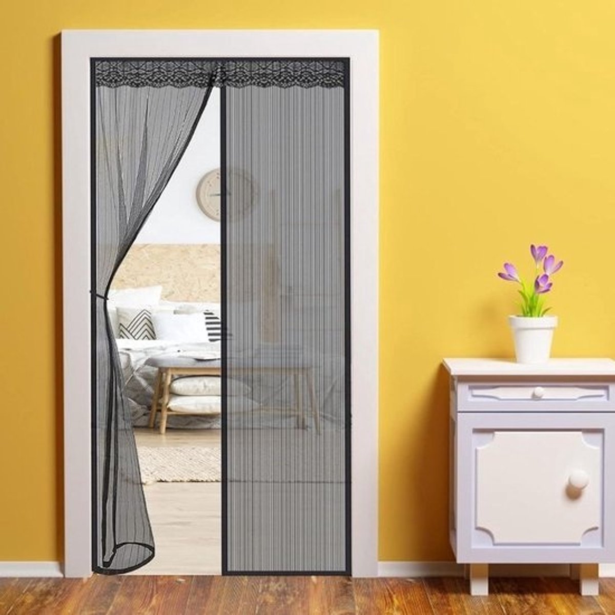 Horizontaal Hor - Vliegendeur Hor - Buitenlucht Binnen - Automatisch Sluitend - 100 x 240 cm - Zwart