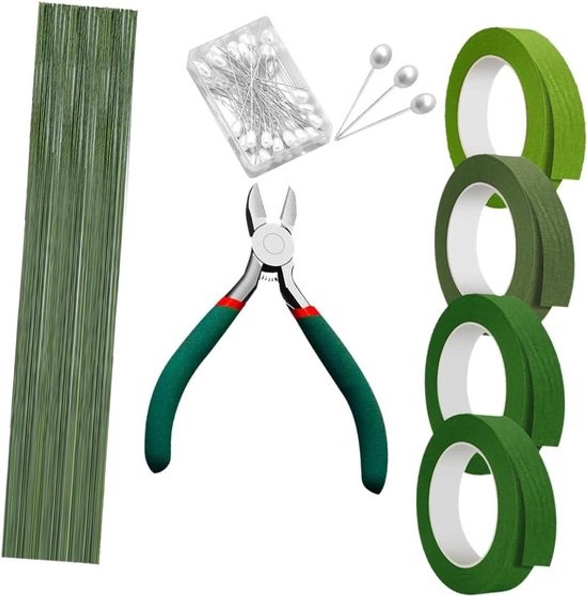 Bloemistdraad Set - Bloemschikgereedschap Bloementape - Boeketten Maken - Groene Stevige Ondersteuning - 11.5 x 9.5 x 2.5 cm - Multi