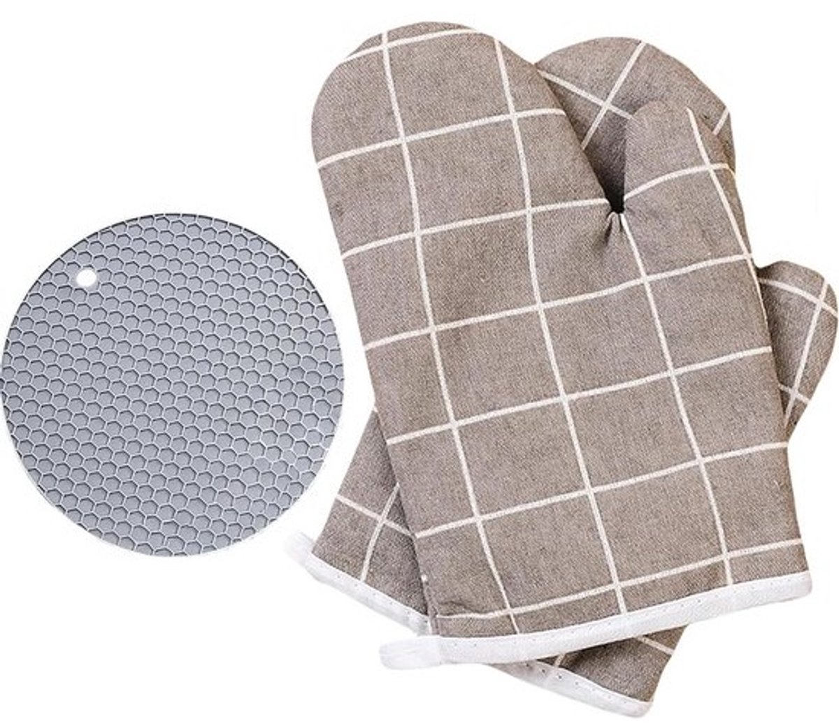 Ovenwanten en Pannenlappen - Keukenhandschoenen Hittebestendig - Veilig Koken - Antislip Siliconen Textuur - 29 x 15 cm - Lichtgrijs