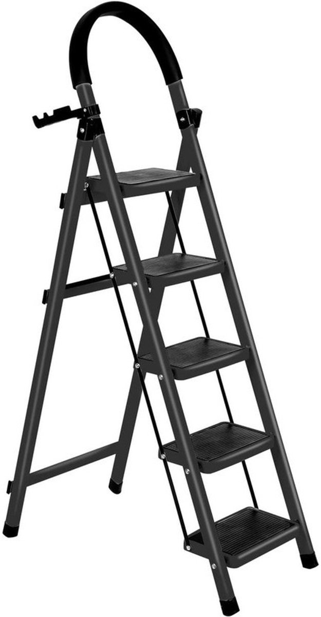 Trapladder met Werkplatform - Vouwladder Keukenladder - Klusklare Hulp - Brede Antislip Treden - 152 x 87 x 39 cm