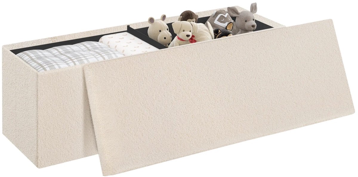 Klarven® Opbergbank met Deksel Beige - Opbergbak met Deksel 135 Liter - Teddy Fleece Bekleding, Draagvermogen 300 kg - B 110 x D 38 x H 38 cm