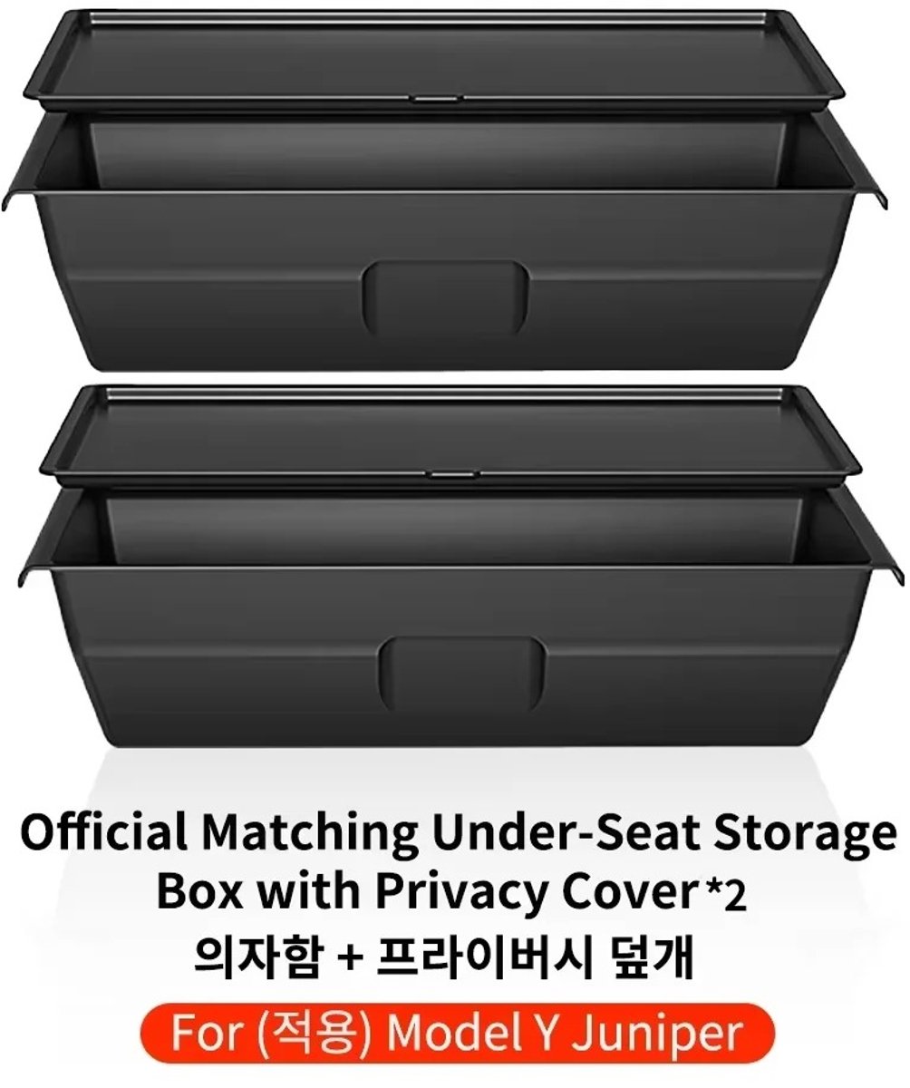 Cherrys Finds - Opbergbox Auto - Voor Tesla Model Y Juniper 2025-2026 - Onderstoel Privacy Opbergbox - Opbergruimte Auto - Organizer Console - Interieur Accessoires - Zwart