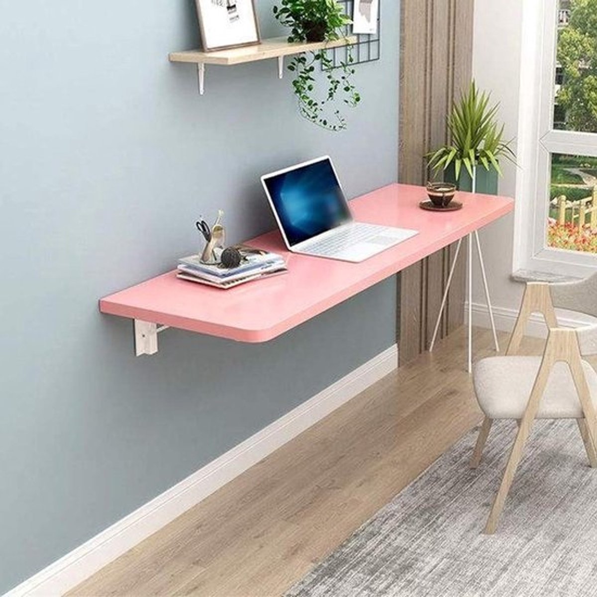 Inklapbare Wandtafel - Keukentafel Bureau - Ruimte Besparen - Aan Muur Gemonteerd - 110x50 cm - Roze