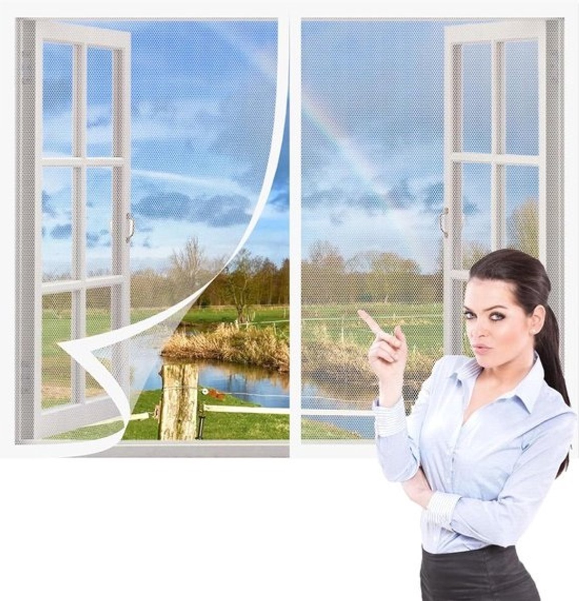 Magnetisch Horgaas - Vliegenscherm Raam - Insecten Buiten Houden - Handvrije Sluiting - 240x240 cm - Wit