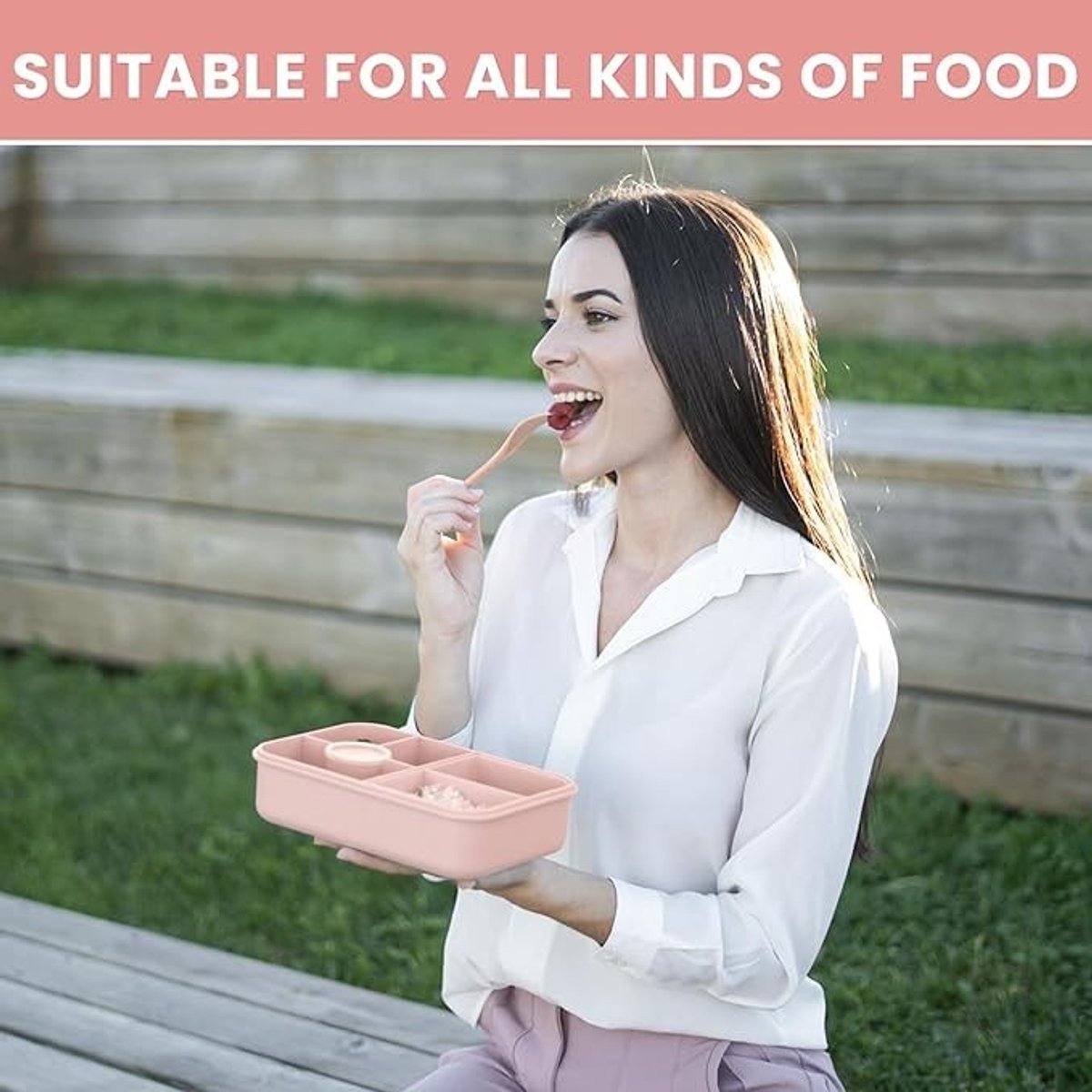 PolkaHome Lunchbox met 7 vakken, lekvrij en geïsoleerd, roze, 1300 ml — cadeau in Koken & Dineren - foto 2