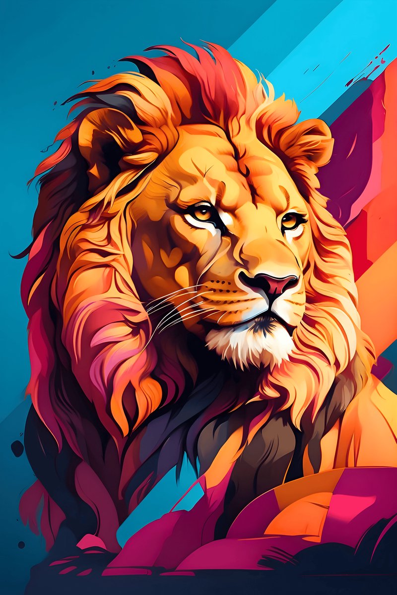 Poster Leeuw - Leeuwenkoning - Abstracte Kunst - Leeuw Kleuren - Pop Kunst - posters - formaat 70x100cm - Wanddecoratie - L1072MT