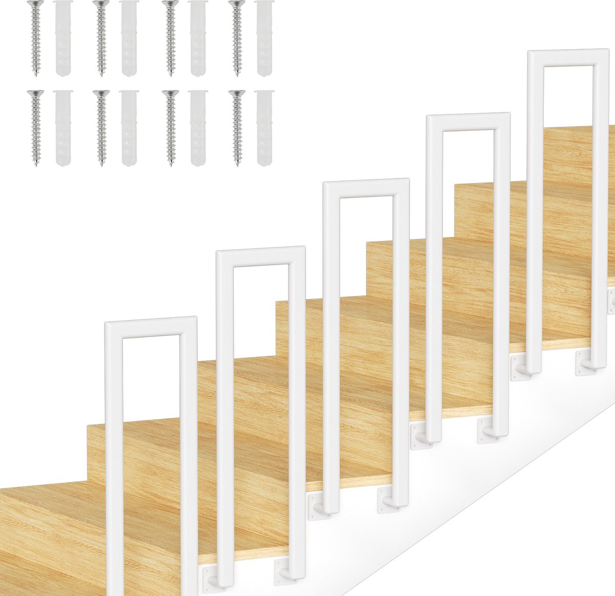U-vormige trapleuning 85 cm wit – ijzeren handgreep met ovale buis, zijmontage voor trappen, binnen en buiten, incl. montagepakket