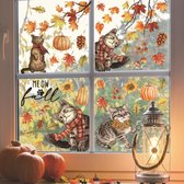 Set van 6 raamstickers met herfstthema, dubbelzijdig te gebruiken met een Thanksgiving-, herfst-, oogst-, kat-, pompoen-, blad- en zonnebloemmotief, geschikt voor thuis, feestjes, winkels en etalages.