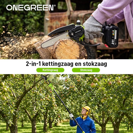 ONEGREEN Kettingzaag Telescopische Steel - Kettingzaag + Heggenschaar Set - met 2 Accu's - Telescopische Heggenschaar - 180° Einstellbarer Kopfwinkel — afbeelding 5