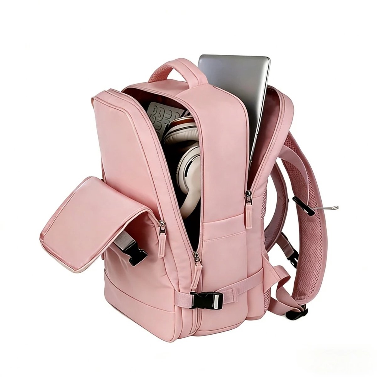 Molhaus - Rugtas Vliegtuig - 45 x 30 x 18 cm - 24 Liter - Handbagage - Cabine - Laptopvak - USB Poort - Roze - Rugzak - EasyJet