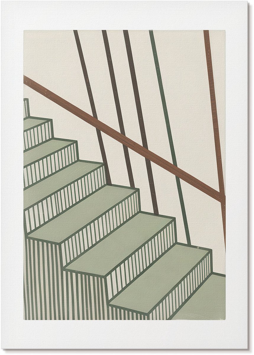 Tulup Polycanvas Poster - Trappentekening, Illustratie - A4 - Groen Wandposter - Rechthoek - Muurdecoratie - Woonkamer, Slaapkamer, Kantoor - Modern