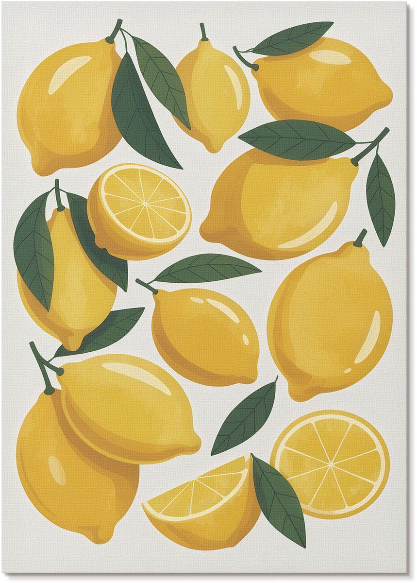Tulup Polycanvas Poster - Citrusenergie, Illustratie - A4 - Geel Motief - Rechthoek - Kunstposter - Woonkamer, Slaapkamer, Kantoor - Decoratief