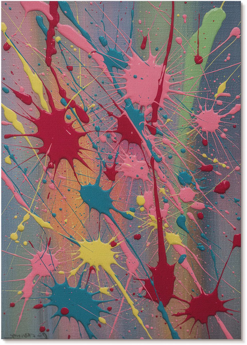 Tulup Canvas Poster Polycanvas - Kleurrijke Vlekken, Schilderen - A4 - Roze Decoratie - Rechthoek - Wandkunst - Woonkamer, Slaapkamer, Kantoor - Expressief
