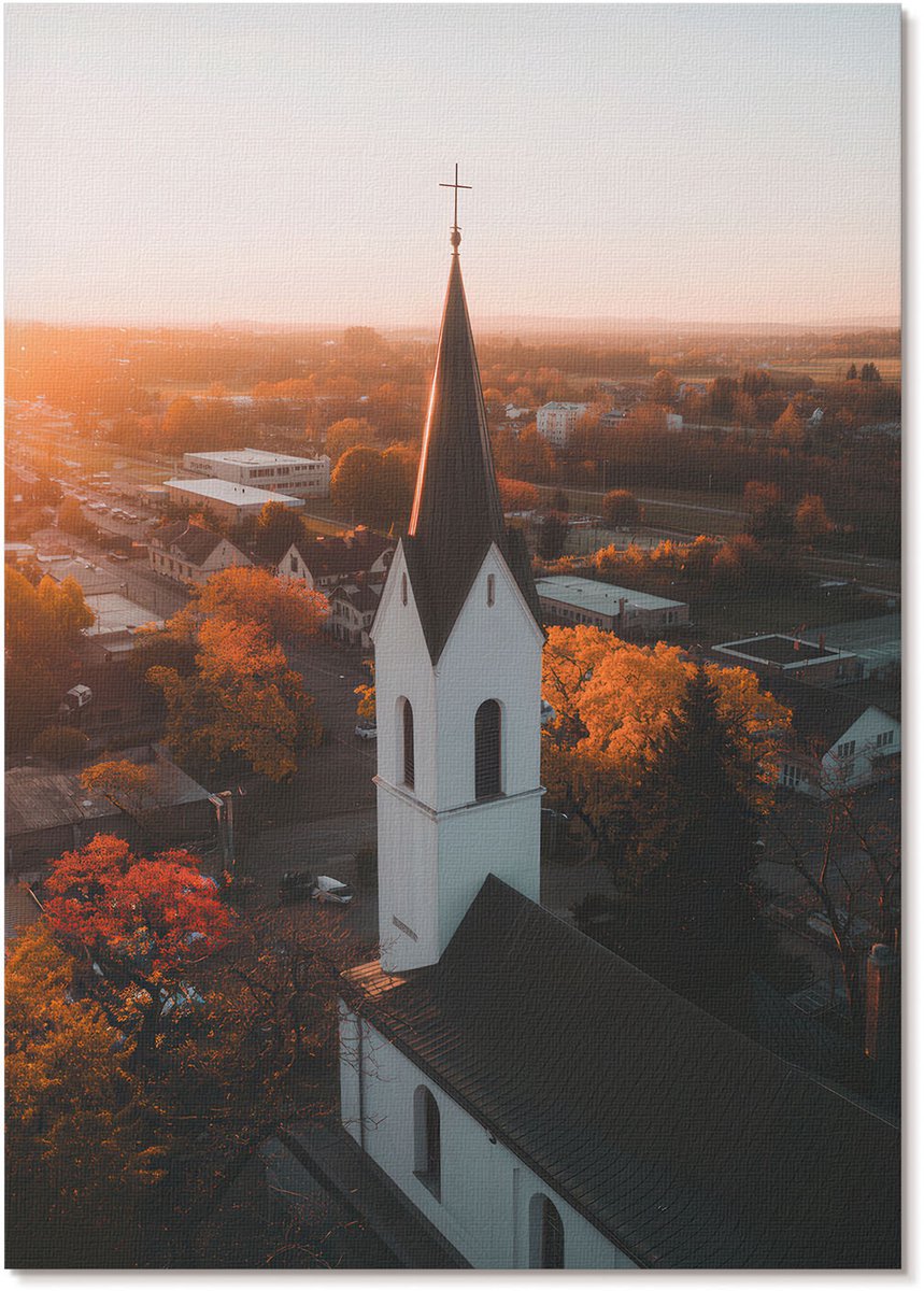 Tulup Polycanvas Wandposter - Herfstkerk, Fotografie - A4 - Oranje Wandposter - Rechthoek - Wandkunstwerk - Woonkamer, Slaapkamer, Kantoor - Klassiek