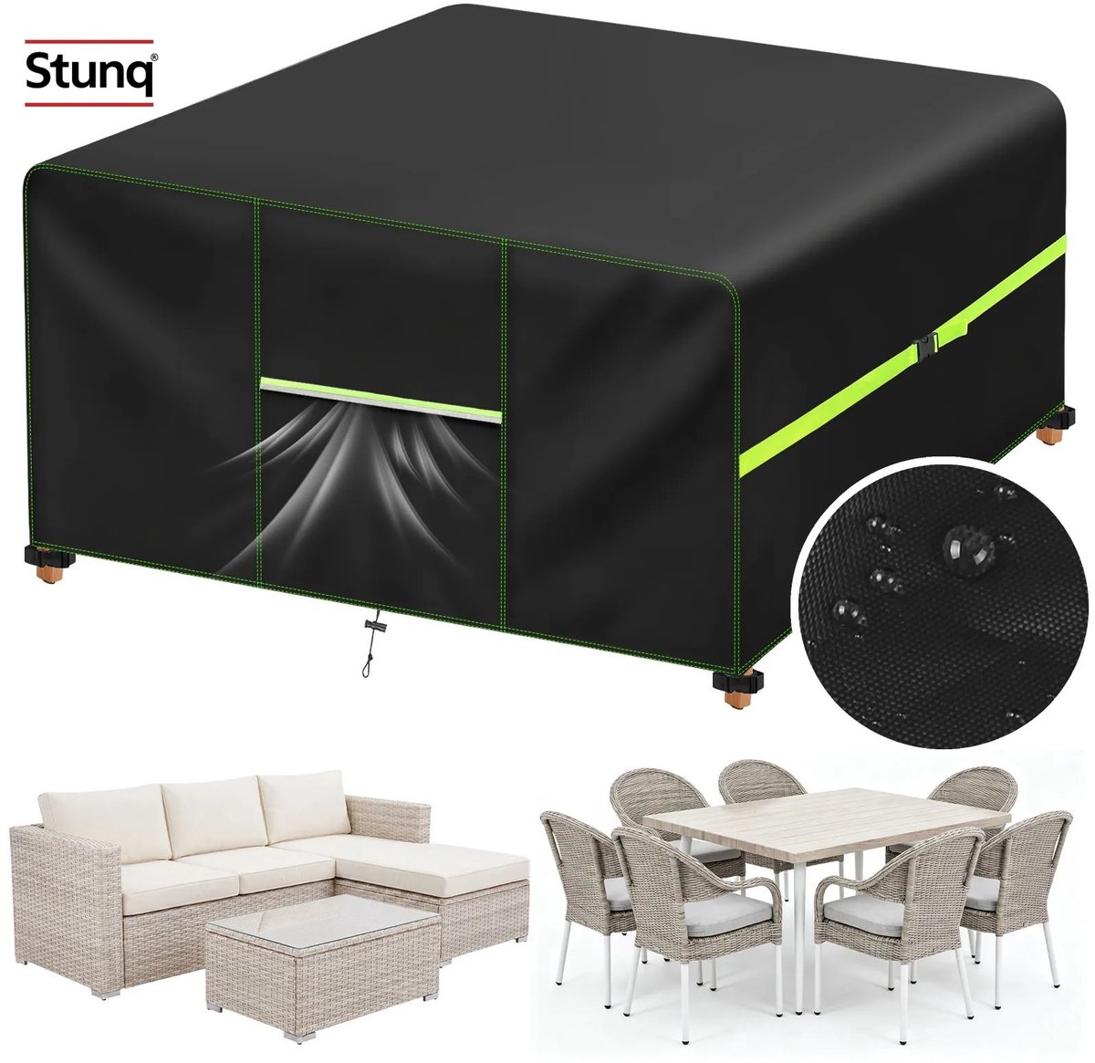 Stunq Tuinmeubelhoes 200x200 cm Waterdicht 210D Oxford met Ventilatieopening Zwart