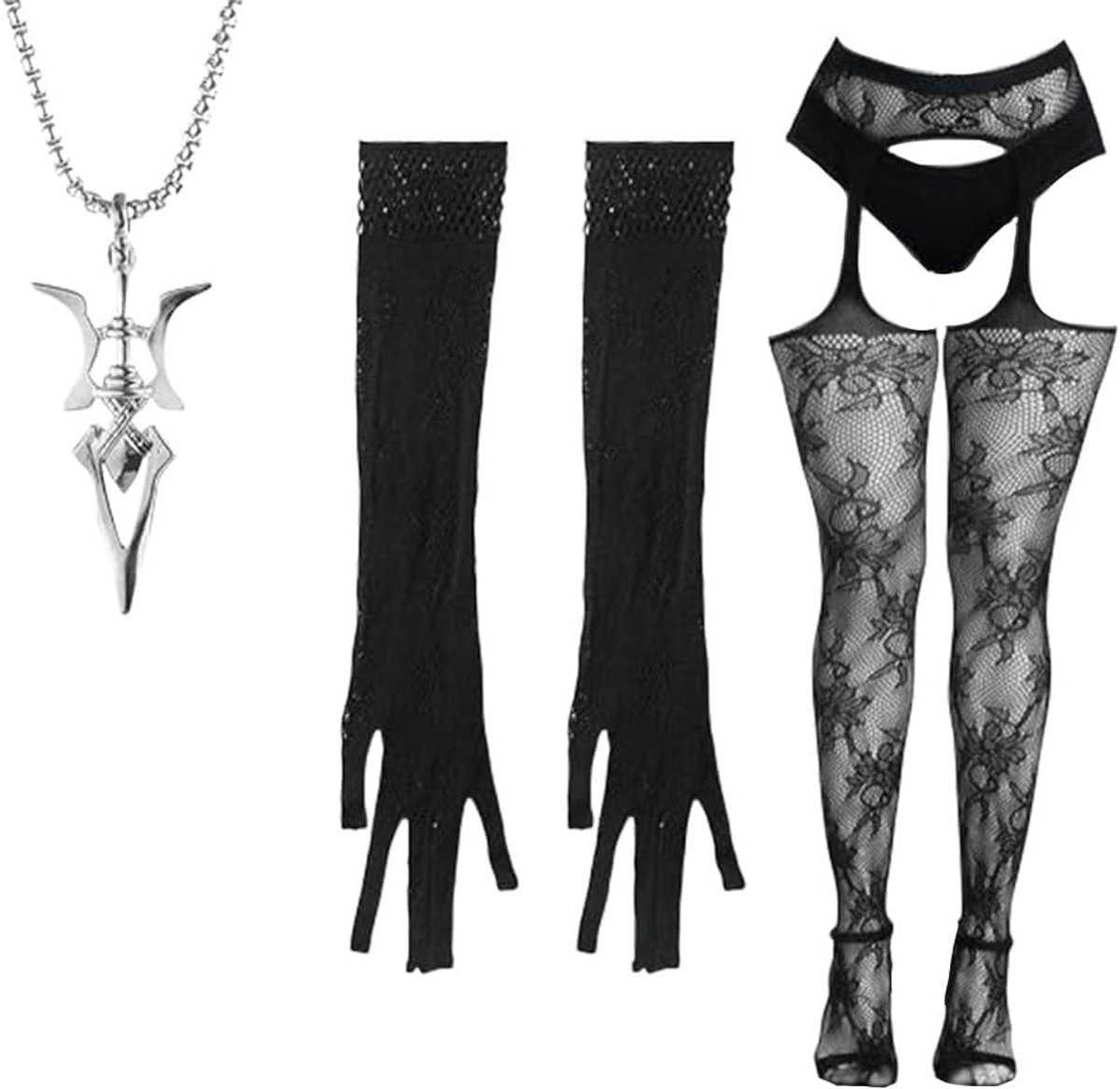 Verleidelijke Lingerie Set voor Dames met Kanten Handschoenen, Jarretel Kousen en Bloemenpatroon voor Cosplay en Feestoutfits