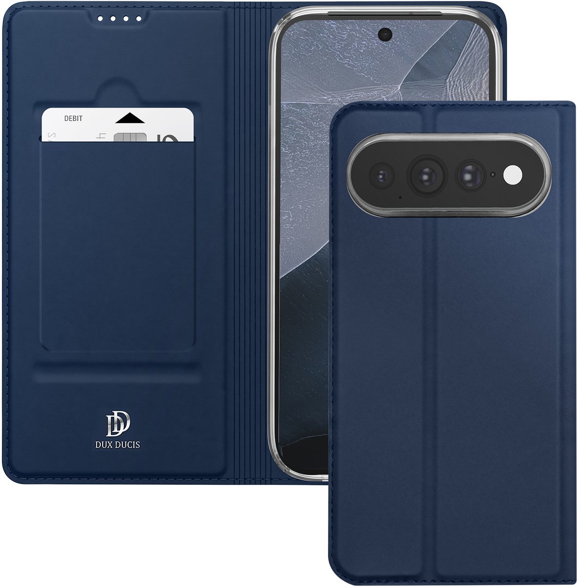 Dux Ducis, Hoesje voor Google Pixel 11 Pro XL Soft-touch met Stand en Pasjeshouder, Nachtblauw