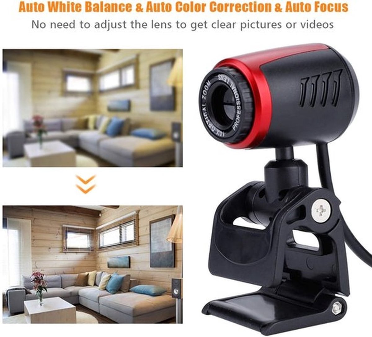 USB Webcam met Microfoon - HD Webcam met 360° Rotatie en Auto Focus