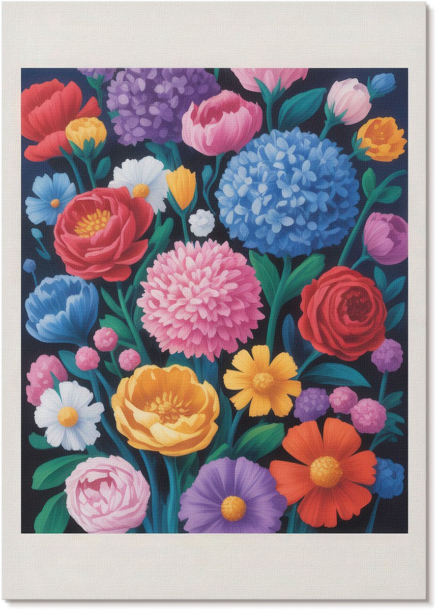 Tulup Polycanvas Wandposter - Regenboogbloemen, Schilderen - A4 - Blauw Illustratie - Rechthoek - Muurkunst - Woonkamer, Slaapkamer, Kantoor - Romantisch