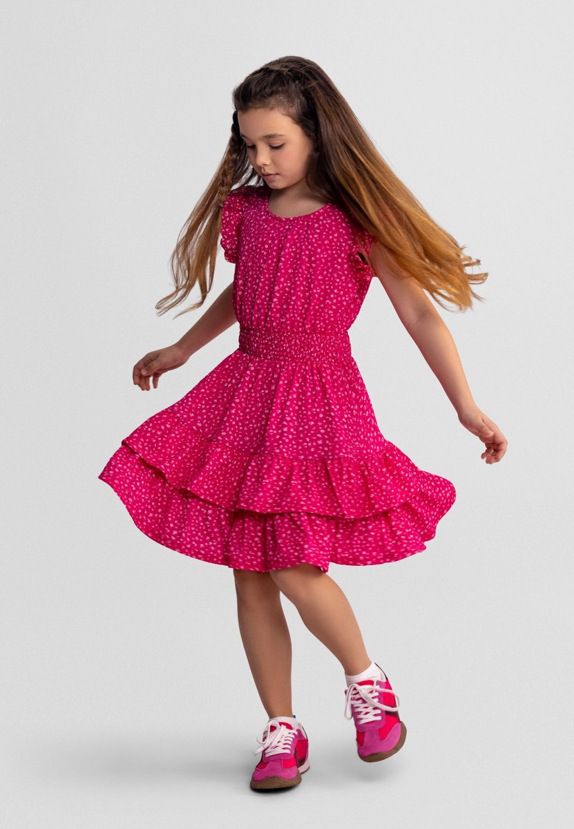 Minoti jurk meisjes bloemenprint - gelaagde kinderjurk roze