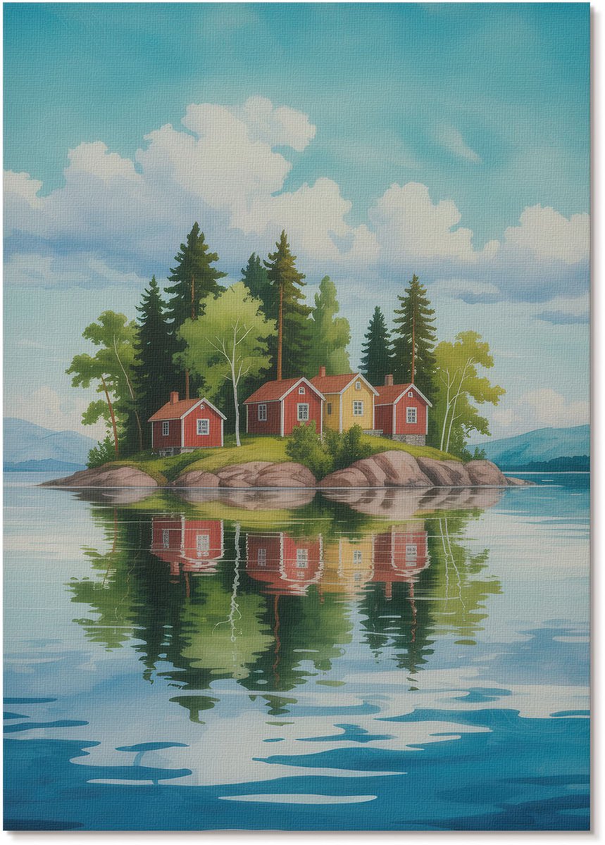 Tulup Polycanvas Wandposter - Eilandidylle, Schilderen - A4 - Blauw Poster - Rechthoek - Wandkunstwerk - Woonkamer, Slaapkamer, Kantoor - Klassiek