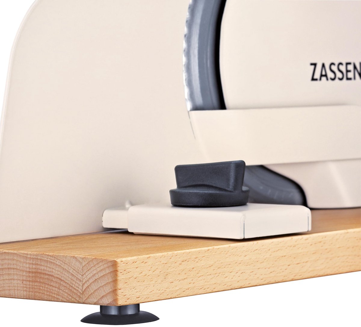Broodsnijmachine Handmatig – RVS Kartelmes – Traploos Instelbaar tot 20 mm – Met Zuignappen – Crème
