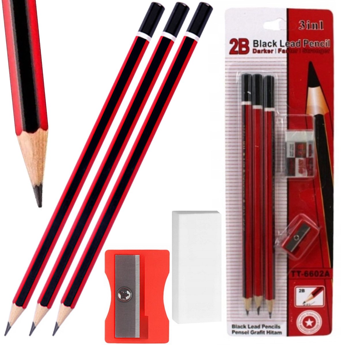 Houten Potloden Set 3 Stuks 2B N°2 Universeel voor School & Kantoor
