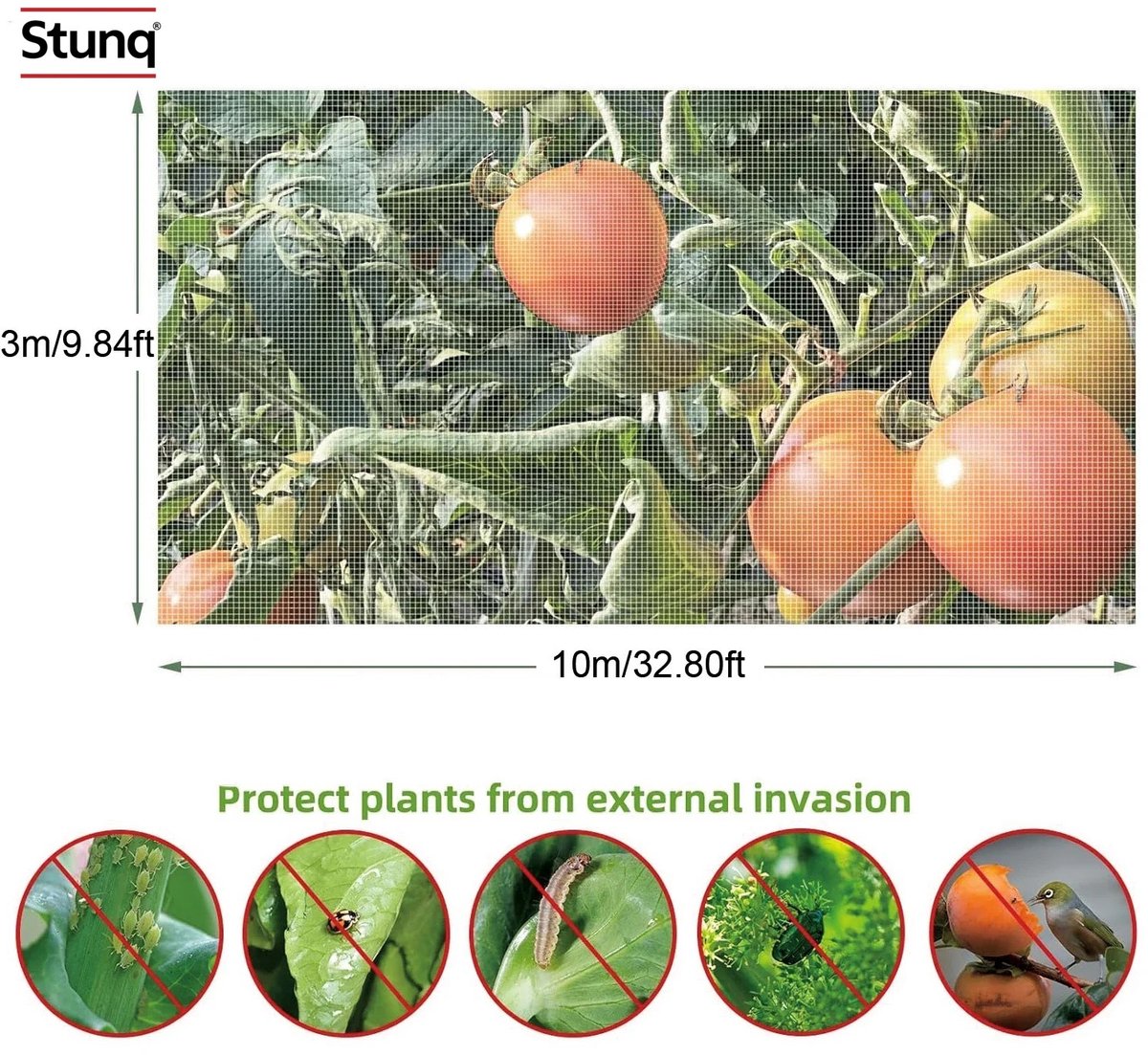 Stunq® Tuin insectenbeschermingsnet 3x10m, 60 mesh, anti-vogel & ongedierte