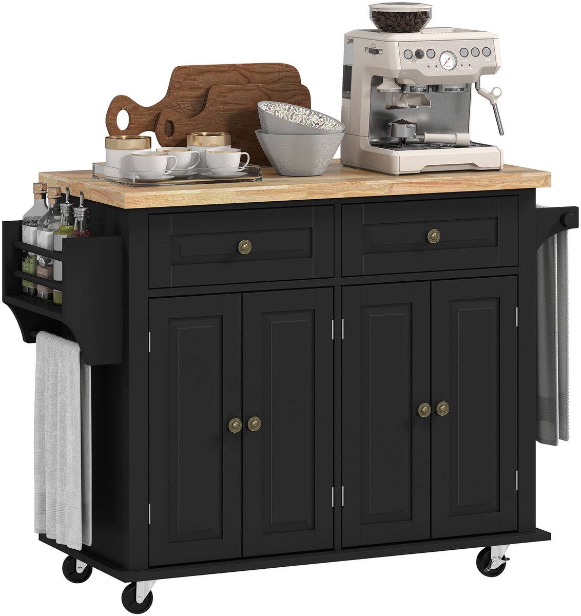 HOMCOM Keukeneiland - Hout - 111x44x82cm - Zwart