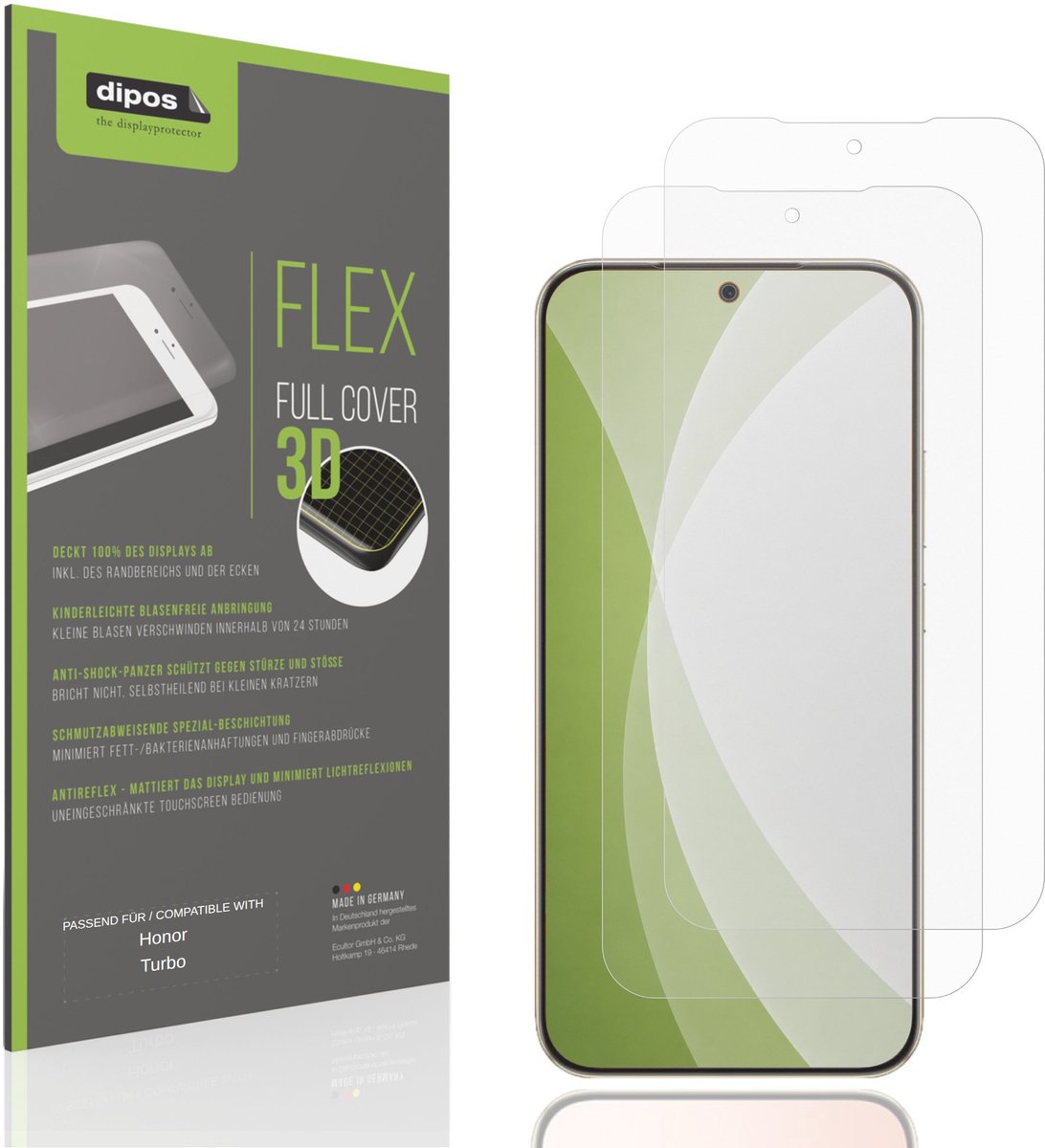 dipos FLEX – 2x Matte Screenprotector geschikt voor Honor Turbo | Volledige Schermbescherming | Case-Friendly