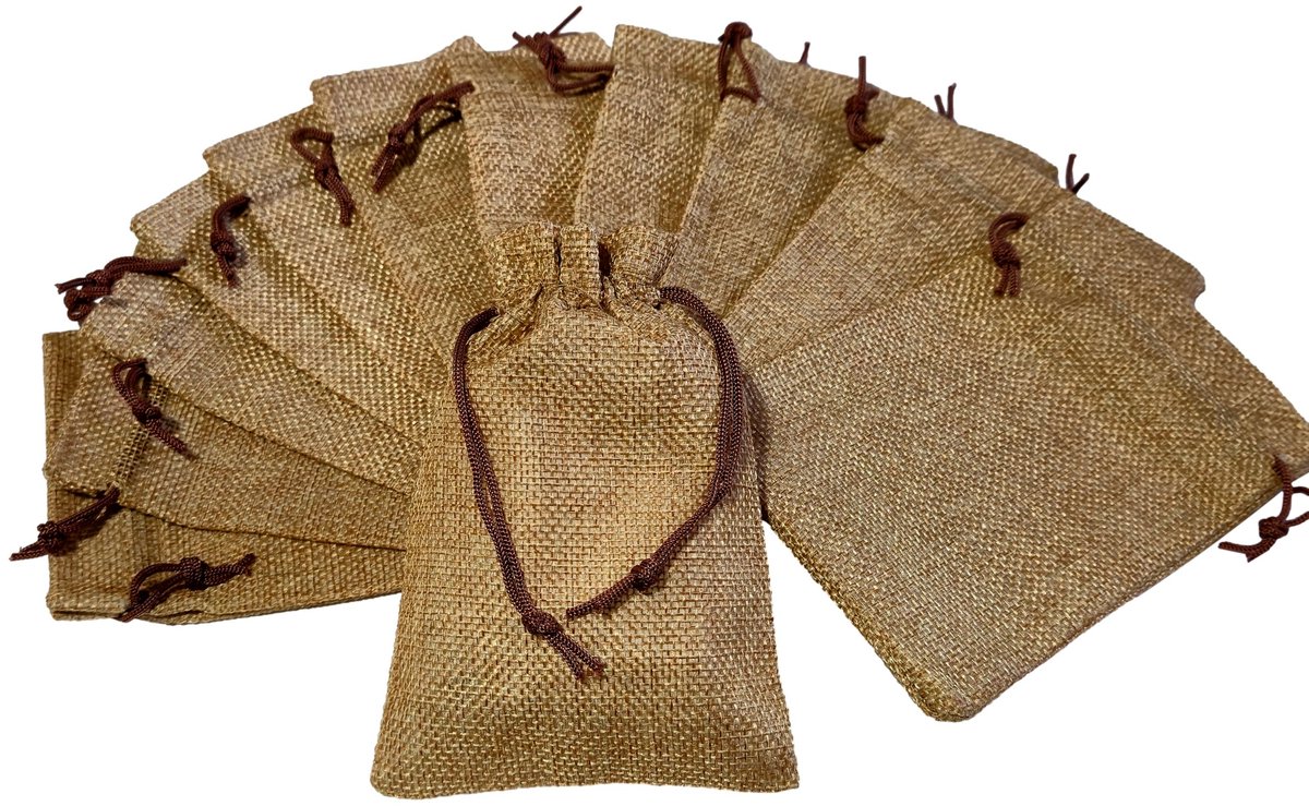 Prigta - Kleine jute zakjes licht bruin - 24 stuks - 10x15 cm - cadeauzakjes herbruikbaar