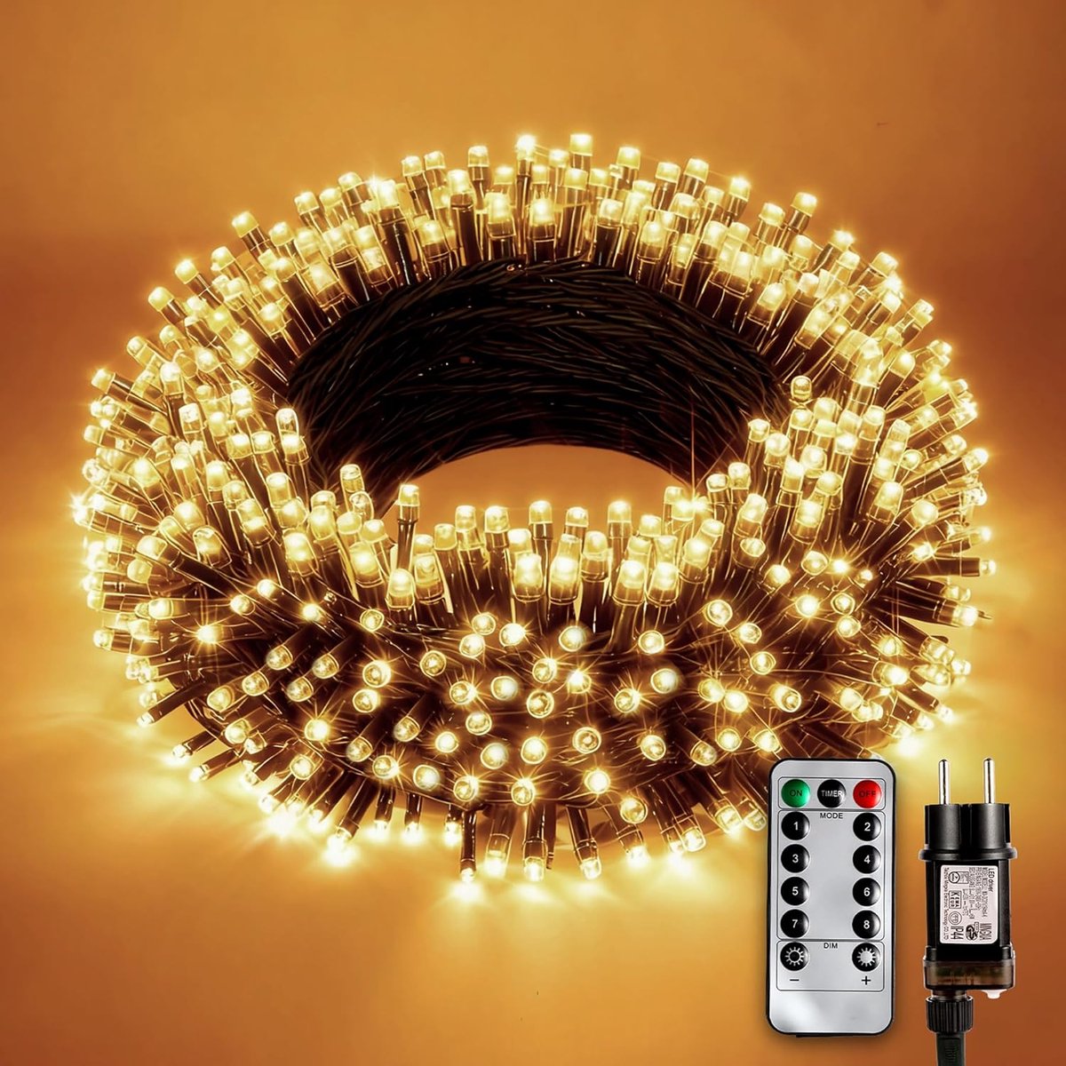 Lichtsnoer 20m - 200 LED - IP65 Waterdicht - 8 Standen - Warmwit - Kerst - Binnen en Buiten
