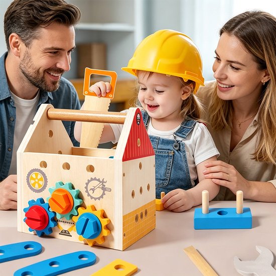 Houten gereedschapskist - Om mee te spelen en schroeven vast te draaien - Speelgoedgereedschapshuis voor fantasiespel - Montessori-speelgoed - Houten speelgoed - Educatief speelgoed voor kinderen - Realistische gereedschapsset — afbeelding 2