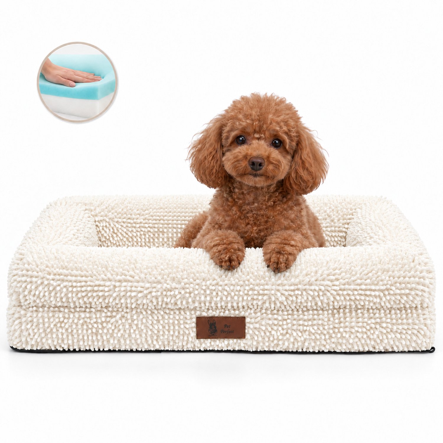 Pet Perfect BonoBed Orthopedische Hondenmand - Memory Foam - Wasbaar Hondenbed - Verhoogde Rand - Waterafstotende Binnenhoes - 76x51 cm - M - Rainy Beige